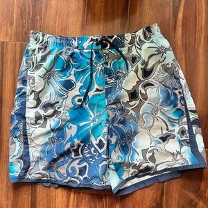 Nike Floral Blue and Gray Swim Shorts